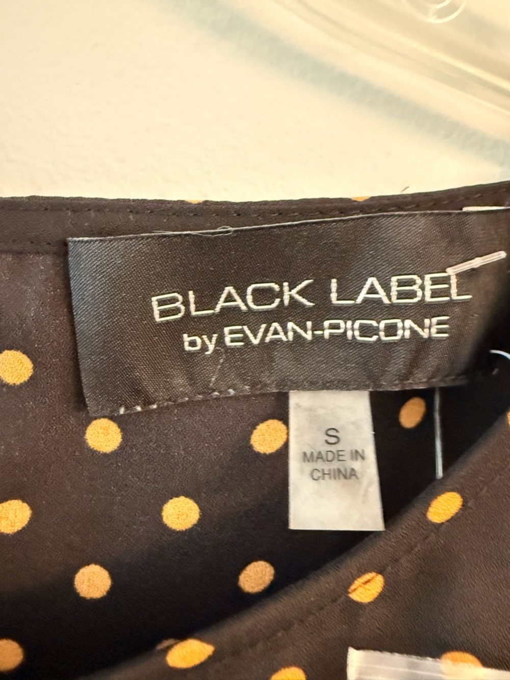 NWT Evan Picone Black Blouse with Mustard Polka Dots and Flared Sleeves - Picture 3 of 6